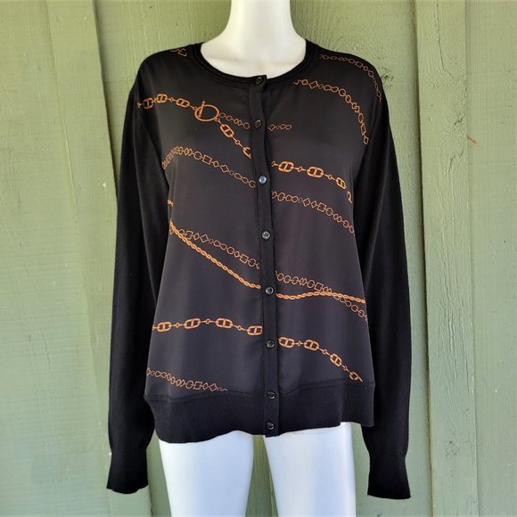 NWT ANN TAYLOR Black Scarf Front Cardigan Sweater XL - Picture 1 of 4
